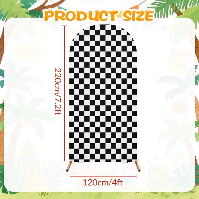 Alt view image 2 of 7 - 7.2 ft Racing Party Arch Backdrop Cover, Black Fast Arch Covers, Wedding Ceremony Decor, Birthday Banquet, Race Theme Checkered, Stretchy Spandex Fits Standard Frames