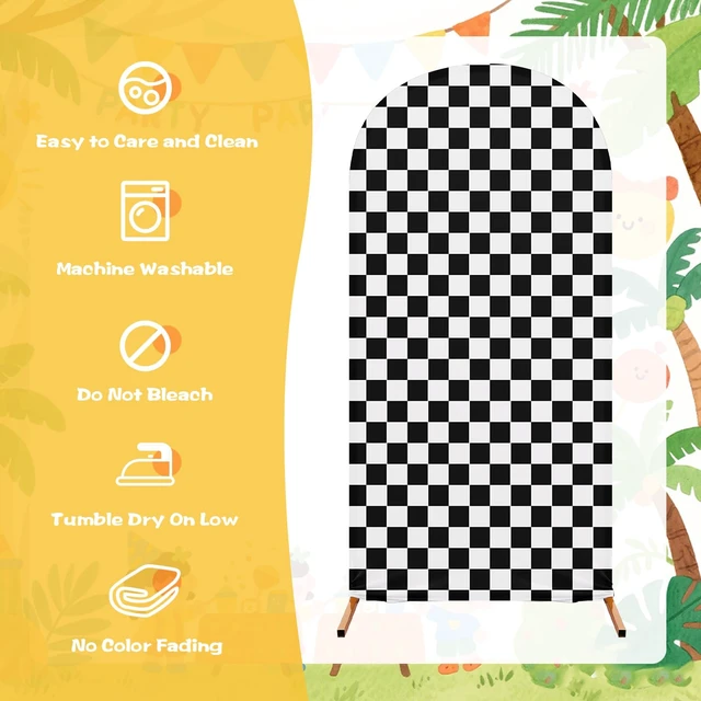 Alt view image 3 of 7 - 7.2 ft Racing Party Arch Backdrop Cover, Black Fast Arch Covers, Wedding Ceremony Decor, Birthday Banquet, Race Theme Checkered, Stretchy Spandex Fits Standard Frames