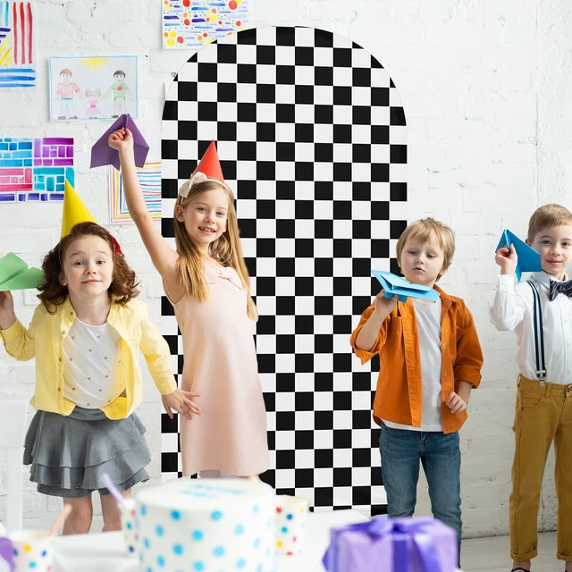 Alt view image 6 of 7 - 7.2 ft Racing Party Arch Backdrop Cover, Black Fast Arch Covers, Wedding Ceremony Decor, Birthday Banquet, Race Theme Checkered, Stretchy Spandex Fits Standard Frames