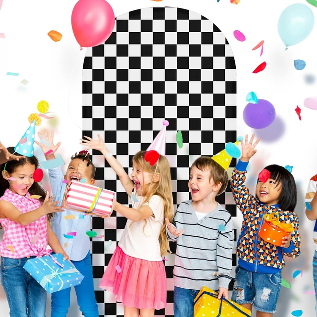 Alt view image 7 of 7 - 7.2 ft Racing Party Arch Backdrop Cover, Black Fast Arch Covers, Wedding Ceremony Decor, Birthday Banquet, Race Theme Checkered, Stretchy Spandex Fits Standard Frames