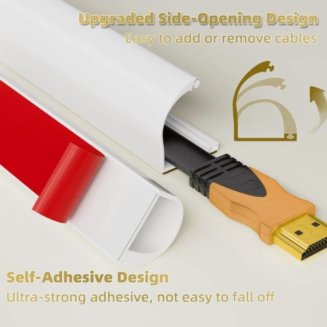 Alt view image 2 of 7 - Side Open One Cord Cable Raceway Wire Cover for Cords, Our Cable Track is Best Suited for one Wire (Diameter <0.27"),Wire Raceway Management Cable Concealer Channel (White, 196in)