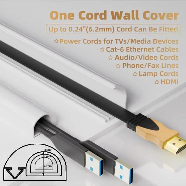 Alt view image 3 of 7 - Side Open One Cord Cable Raceway Wire Cover for Cords, Our Cable Track is Best Suited for one Wire (Diameter <0.27"),Wire Raceway Management Cable Concealer Channel (White, 196in)