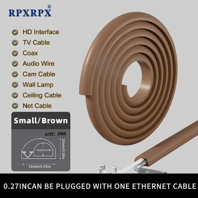 Alt view image 3 of 7 - Side Open One Cord Cable Raceway Wire Cover for Cords, Our Cable Track is Best Suited for one Wire (Diameter <0.27"),Wire Raceway Management Cable Concealer Channel (Brown, 196in)