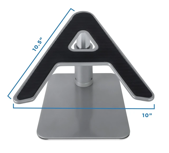 Alt view image 4 of 7 - Adjustable Laptop Stand for Desk, Tilted MacBook Stand, 33 lb Fits 11-15 in, 4.7-6.7 in lift, fixed angle, open center frame, Steel, 10.5 x 10.1 in shelf, 8.1 x 7.3 in base, knob lock