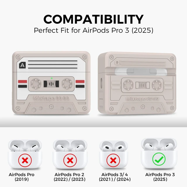 Alt view image 2 of 7 - for AirPods Pro 3 Case - 2025 Retro Silicone Mixtape Design Case for Apple AirPods Pro 3rd Generation, Cute Cassette Airpod pro 3 Case Cover for Men/Women (Old Grey)