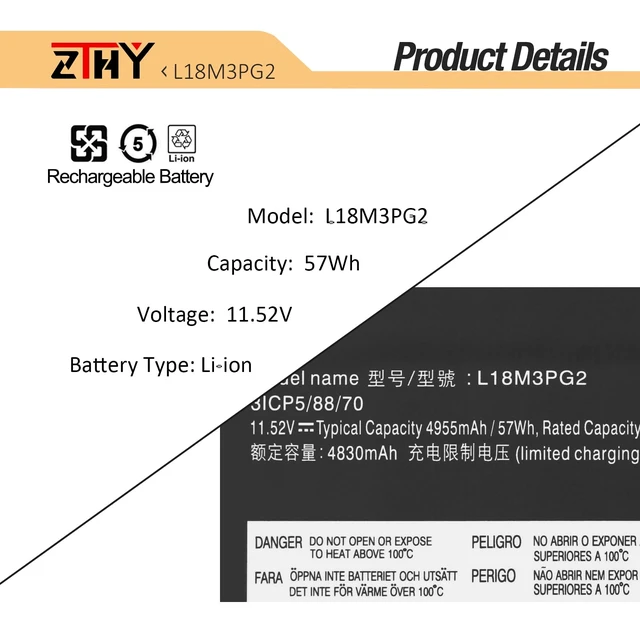 Alt view image 3 of 7 - L18L3PG2 L18M3PG2 L18D3PG2 Laptop Battery for Lenovo 14E 14W Chromebook S345-14AST Series Laptop 5B10W13939 5B10W13940 5B10W13941 5B10T04978 5B10T04979 5B10T04980 11.52V 57Wh (Long Cable)