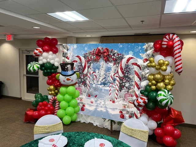 Alt view image 5 of 7 - Merry Christmas Candy Cane Backdrop for Photography Winter Snow Banner 8x6ft Scenery Christmas Tree Photo Background, Xmas Holiday Decoration, New Year Eve Family Party Banner Supplies
