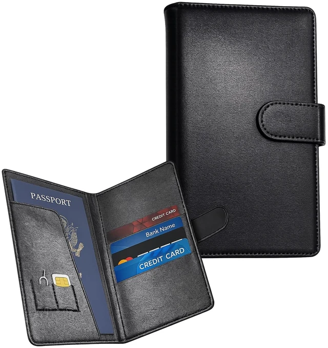 Main image of Trackable Passport Holder for, Apple Find My Compatible Rechargeable-Wireless, Smart Passport Holder with Card Slots for Men & Women, Black RFID Blocking Wallet Gift