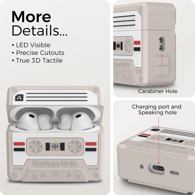 Alt view image 7 of 7 - for AirPods Pro 3 Case - 2025 Retro Silicone Mixtape Design Case for Apple AirPods Pro 3rd Generation, Cute Cassette Airpod pro 3 Case Cover for Men/Women (Old Grey)