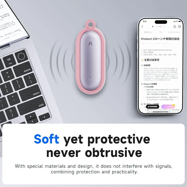 Alt view image 2 of 7 - Silicone Case PLAUD NotePin AI/NotePin S Voice Recorder Accessories with Lanyard - Pink