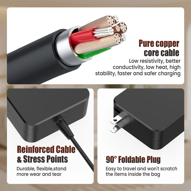 Alt view image 4 of 7 - 65W Charger for LG Gram Laptop (3.0mm x 1.1mm Round Tip - NOT USB-C) - AC Adapter for 17Z990 17Z90N 15Z980 15Z990 14Z970 14Z980 13Z990 13Z980 15Z90N - Compatible 48W 40W 19V