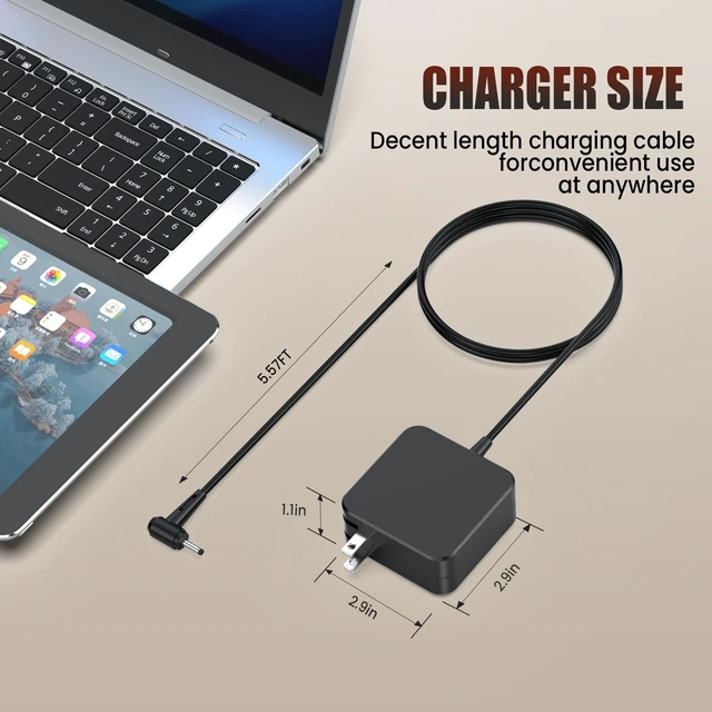 Alt view image 7 of 7 - 65W Charger for LG Gram Laptop (3.0mm x 1.1mm Round Tip - NOT USB-C) - AC Adapter for 17Z990 17Z90N 15Z980 15Z990 14Z970 14Z980 13Z990 13Z980 15Z90N - Compatible 48W 40W 19V