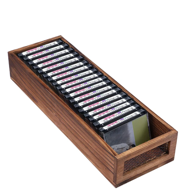 Alt view image 5 of 7 - 2 Pcs Wooden Cassette Tape Storage with Metal Wire Mesh Farmhouse Style Cassette Rack Tower, Organizer Shelf for Movie Cases, Dvds, Cd, Store Up to 24 Tapes