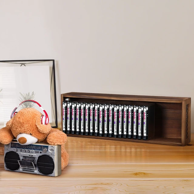 Alt view image 3 of 7 - 2 Pcs Wooden Cassette Tape Storage with Metal Wire Mesh Farmhouse Style Cassette Rack Tower, Organizer Shelf for Movie Cases, Dvds, Cd, Store Up to 24 Tapes