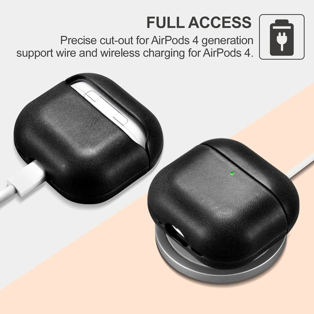 Alt view image 3 of 6 - AirPods 5 Leather Case, AirPod 4 Leather Vintage Cover (Black) Genuine Leather Case for AirPods 5 AirPods 4, Support Magsafe Charging, Vintage Cover