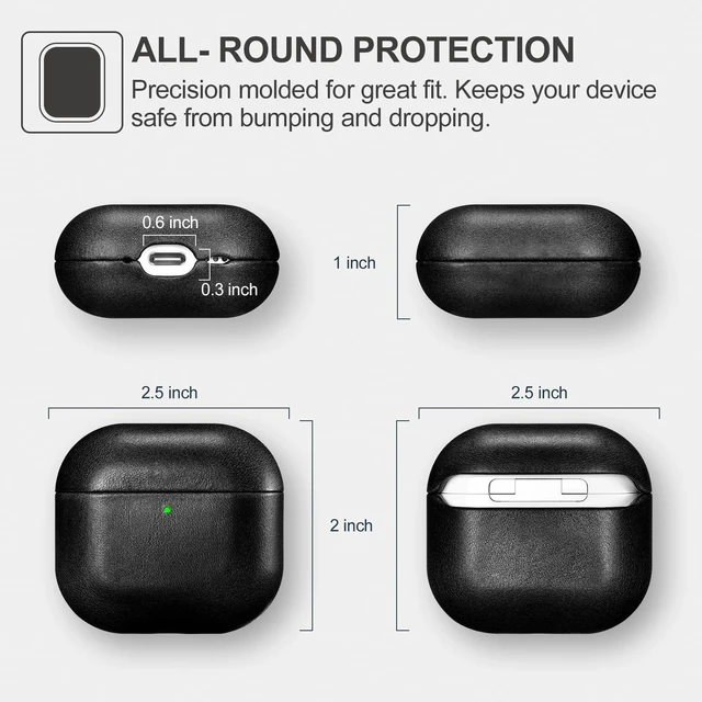 Alt view image 4 of 6 - AirPods 5 Leather Case, AirPod 4 Leather Vintage Cover (Black) Genuine Leather Case for AirPods 5 AirPods 4, Support Magsafe Charging, Vintage Cover