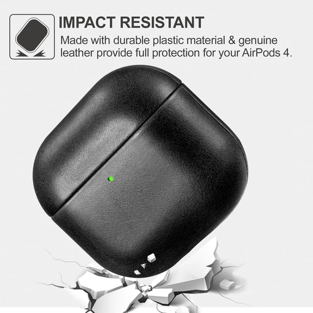 Alt view image 5 of 6 - AirPods 5 Leather Case, AirPod 4 Leather Vintage Cover (Black) Genuine Leather Case for AirPods 5 AirPods 4, Support Magsafe Charging, Vintage Cover