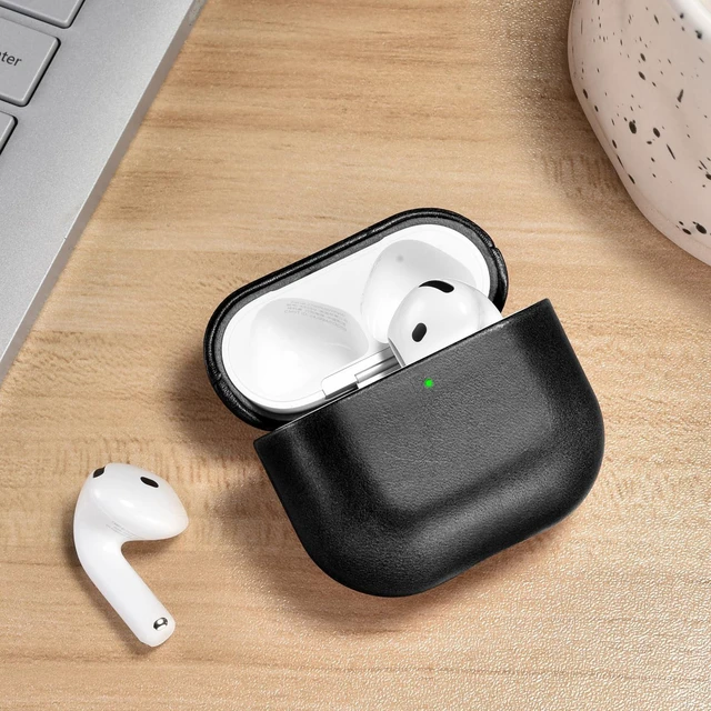 Alt view image 6 of 6 - AirPods 5 Leather Case, AirPod 4 Leather Vintage Cover (Black) Genuine Leather Case for AirPods 5 AirPods 4, Support Magsafe Charging, Vintage Cover