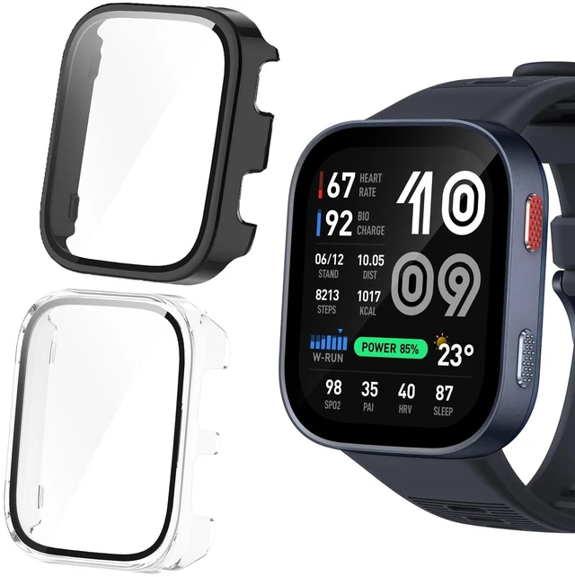 Main image of Compatible for Amazfit Bip Max Case, Hard PC Case with Tempered Glass Screen Protector Compatible with Amazfit Bip Max 50mm Smartwatch, 2.07" (Black+Clear)