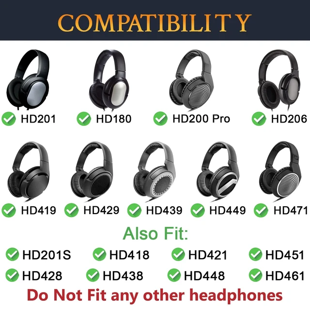 Alt view image 2 of 7 - Earpads for Sennheiser HD200 Pro/HD201/HD206/HD418/HD428 - Black for HD201/HD201S/HD206/HD200 Pro/HD180/HD418/HD419/HD421/HD428/HD429/HD438/HD439/HD448/HD449/HD451/HD461/HD471 Headphones