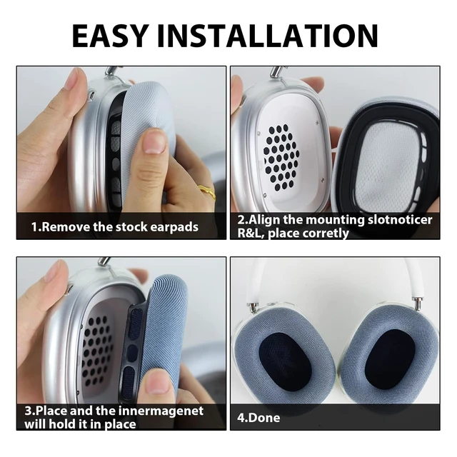 Alt view image 6 of 7 - Replacement Ear Cushions for AirPods Max 1 & 2, Knit Fabric Ear Pads with Memory Foam Magnetic Fit, Blue