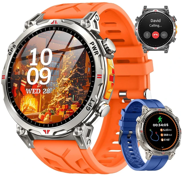 Main image of Military Smart Watches for Men GPS, 1.56" AMOLED Screen Bluetooth Call, Smartwatch for Android Phones and iPhone, 100+ Sport Modes, 3ATM Waterproof Smart Watch with Compass(Orange & Blue)