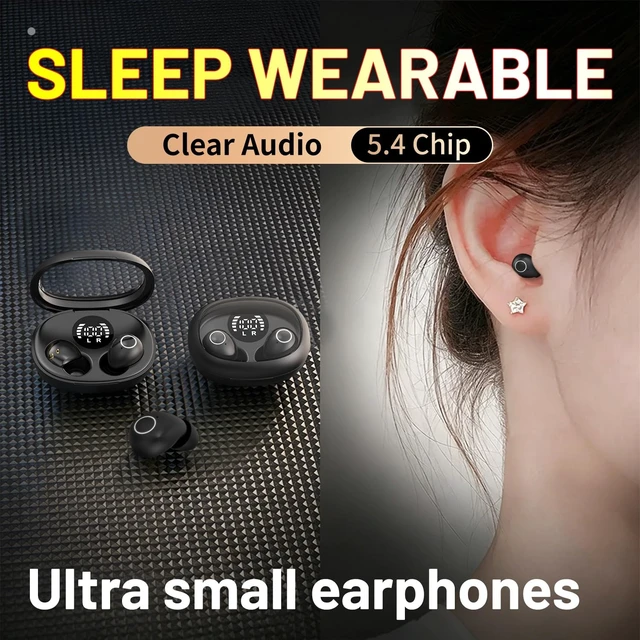 Alt view image 4 of 7 - Invisible Mini Wireless Earbuds Bluetooth 5.4 in Ear Headphones-black sleep earbuds,Ultra-Light Comfort Fit Sleep Headphones for Side Sleepers,Hidden Earbuds with LED Display for Small Ears
