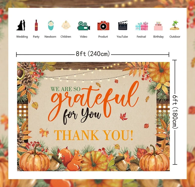 Alt view image 6 of 7 - Fall Thank You Backdrop Thanksgiving We are So Grateful for You Background 8x6ft Fall Thank You for All You Do Banner, Pumpkin Friendsgiving Party Decorations, Thanksgiving Photo Booth Props