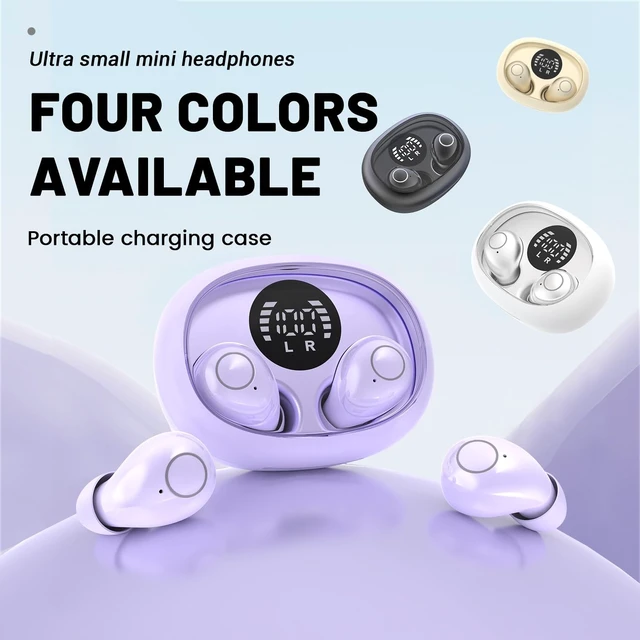 Alt view image 7 of 7 - Invisible Mini Wireless Earbuds Bluetooth 5.4 in Ear Headphones-purple sleep earbuds,Ultra-Light Comfort Fit Sleep Headphones for Side Sleepers,Hidden Earbuds with LED Display for Small Ears