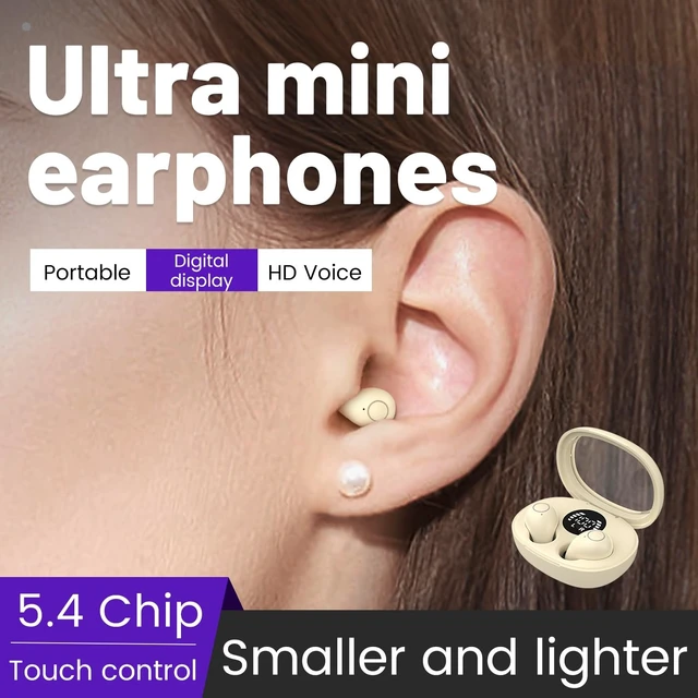 Alt view image 3 of 7 - Invisible Mini Wireless Earbuds Bluetooth 5.4 in Ear Headphones-khaki sleep earbuds,Ultra-Light Comfort Fit Sleep Headphones for Side Sleepers,Hidden Earbuds with LED Display for Small Ears