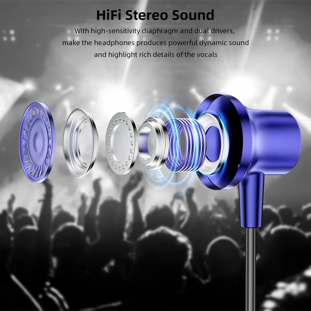 Alt view image 2 of 7 - USB C Wired Earbuds for iPhone 18 Pro 17 16 15 Volume Control Blue Magnetic Type C Headphones with Mic for Samsung S26 S25 S23 S22, Stereo Noise Canceling In-Ear Ear Buds for iPad 10 Pixel 9 8