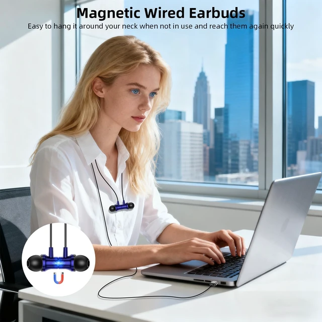 Alt view image 4 of 7 - USB C Wired Earbuds for iPhone 18 Pro 17 16 15 Volume Control Blue Magnetic Type C Headphones with Mic for Samsung S26 S25 S23 S22, Stereo Noise Canceling In-Ear Ear Buds for iPad 10 Pixel 9 8