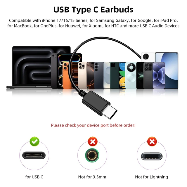 Alt view image 7 of 7 - USB C Wired Earbuds for iPhone 18 Pro 17 16 15 Volume Control Blue Magnetic Type C Headphones with Mic for Samsung S26 S25 S23 S22, Stereo Noise Canceling In-Ear Ear Buds for iPad 10 Pixel 9 8