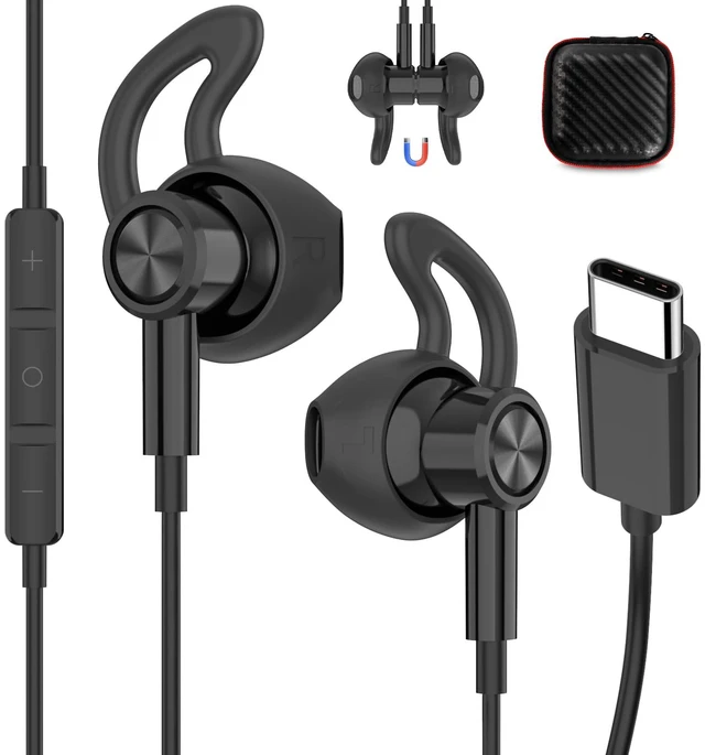 Main image of Wired Earbuds for Apple/Android USB C Headphones with Anti-Fall Ear Tips Corded Ear Buds USBC Type C Earphones for iPhone 15 16 17 Pro Max 17e 16e 18 Duo for Samsung/Galaxy S26 S25 S24/Pixel 11 10