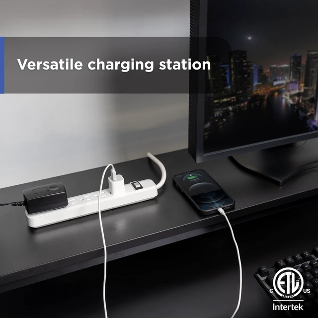 Alt view image 5 of 6 - Power Strip, 6 Outlet Extender, 2 Ft Extension Cord, Multiple Outlets Wall Mount, On Off Switch, Home Office Dorm Essentials, UL Safety Listed, White, 14830