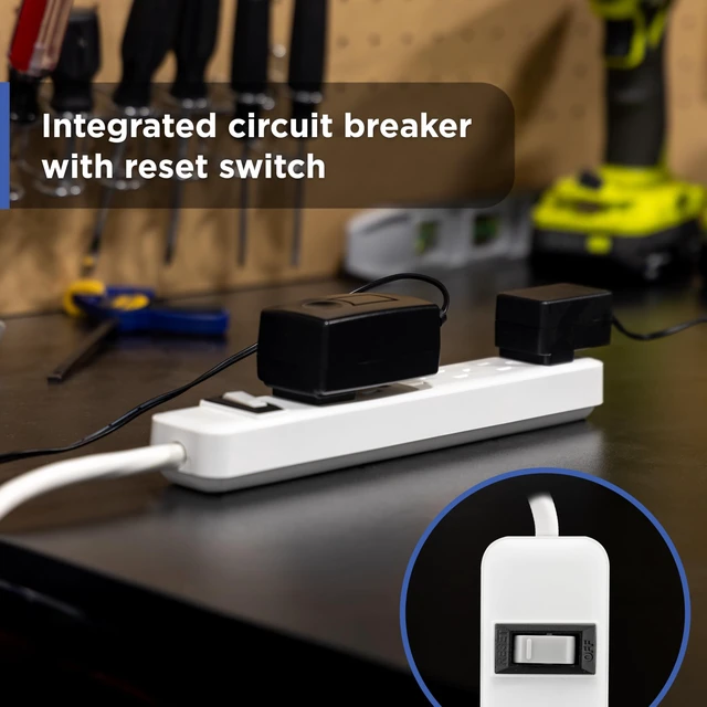 Alt view image 6 of 6 - Power Strip, 6 Outlet Extender, 2 Ft Extension Cord, Multiple Outlets Wall Mount, On Off Switch, Home Office Dorm Essentials, UL Safety Listed, White, 14830