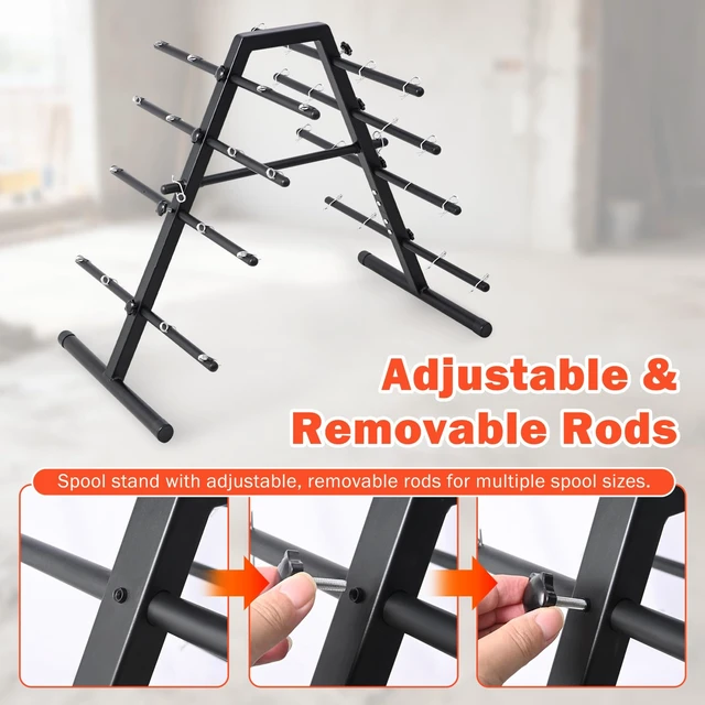 Alt view image 4 of 7 - Wire Spool Rack - Heavy Duty Cable Dispenser with 9 Adjustable Rods for 29 Spools, Portable Hand Wire Spool Caddy for Electrical, Industrial, Retail, Warehouse Use