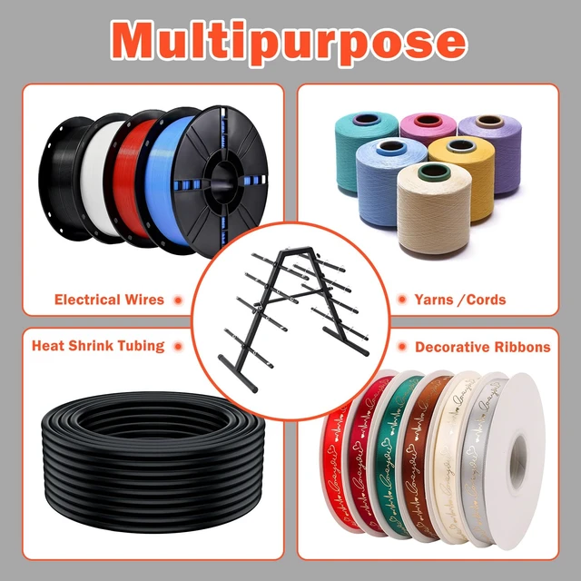 Alt view image 7 of 7 - Wire Spool Rack - Heavy Duty Cable Dispenser with 9 Adjustable Rods for 29 Spools, Portable Hand Wire Spool Caddy for Electrical, Industrial, Retail, Warehouse Use