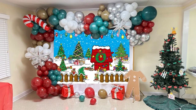 Alt view image 3 of 7 - Comic Christmas Red House Backdrop 10x8FT Winter Snowy Night Xmas Tree Kennel Photography Background for Kids Winter Holiday Christmas Party Decorations Supplies Photo Props