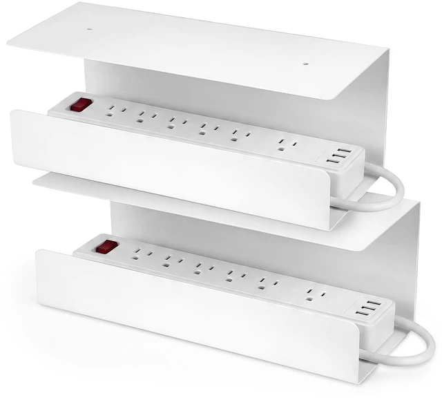 Main image of 2 Pack Under Desk Cable Management Tray,Hold 11 lbs, 16 x 6 x 6 Inch, White Heavy Duty Steel, Power Strip Holder, Cord Organizer, Cable Rack, Wire Management for Office Workspace, Reduces Desk Clutter