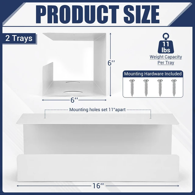 Alt view image 3 of 7 - 2 Pack Under Desk Cable Management Tray,Hold 11 lbs, 16 x 6 x 6 Inch, White Heavy Duty Steel, Power Strip Holder, Cord Organizer, Cable Rack, Wire Management for Office Workspace, Reduces Desk Clutter