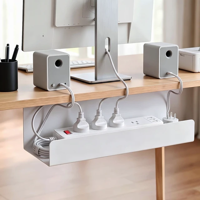 Alt view image 2 of 7 - 2 Pack Under Desk Cable Management Tray,Hold 11 lbs, 16 x 6 x 6 Inch, White Heavy Duty Steel, Power Strip Holder, Cord Organizer, Cable Rack, Wire Management for Office Workspace, Reduces Desk Clutter