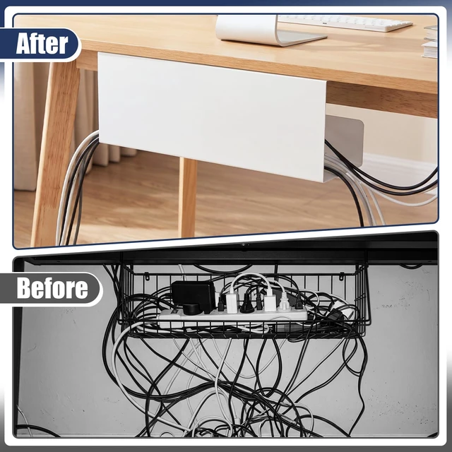 Alt view image 4 of 7 - 2 Pack Under Desk Cable Management Tray,Hold 11 lbs, 16 x 6 x 6 Inch, White Heavy Duty Steel, Power Strip Holder, Cord Organizer, Cable Rack, Wire Management for Office Workspace, Reduces Desk Clutter