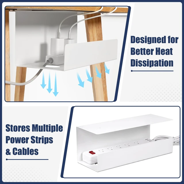 Alt view image 5 of 7 - 2 Pack Under Desk Cable Management Tray,Hold 11 lbs, 16 x 6 x 6 Inch, White Heavy Duty Steel, Power Strip Holder, Cord Organizer, Cable Rack, Wire Management for Office Workspace, Reduces Desk Clutter