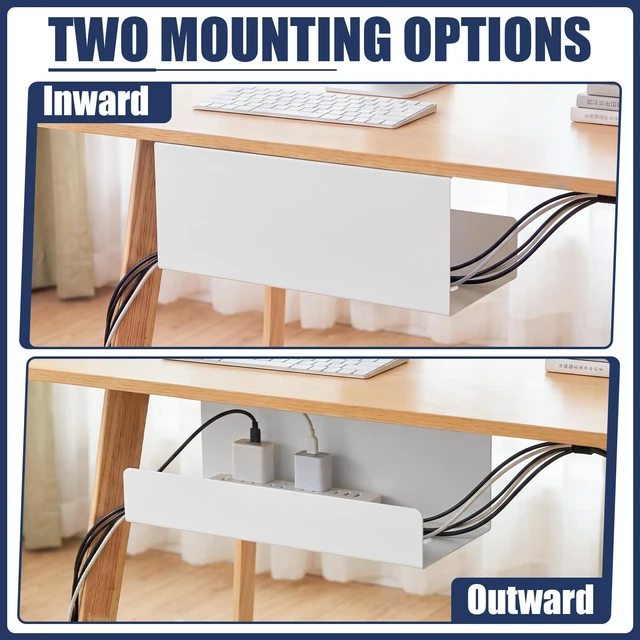 Alt view image 6 of 7 - 2 Pack Under Desk Cable Management Tray,Hold 11 lbs, 16 x 6 x 6 Inch, White Heavy Duty Steel, Power Strip Holder, Cord Organizer, Cable Rack, Wire Management for Office Workspace, Reduces Desk Clutter
