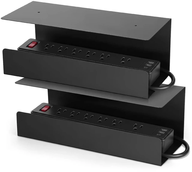 Main image of 2 Pack Under Desk Cable Management Tray,Hold 11 lbs, 16 x 6 x 6 Inch, Black Heavy Duty Steel, Power Strip Holder, Cord Organizer, Cable Rack, Wire Management for Office Workspace, Reduces Desk Clutter