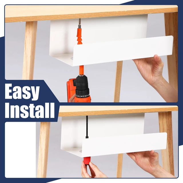 Alt view image 7 of 7 - 2 Pack Under Desk Cable Management Tray,Hold 11 lbs, 16 x 6 x 6 Inch, White Heavy Duty Steel, Power Strip Holder, Cord Organizer, Cable Rack, Wire Management for Office Workspace, Reduces Desk Clutter