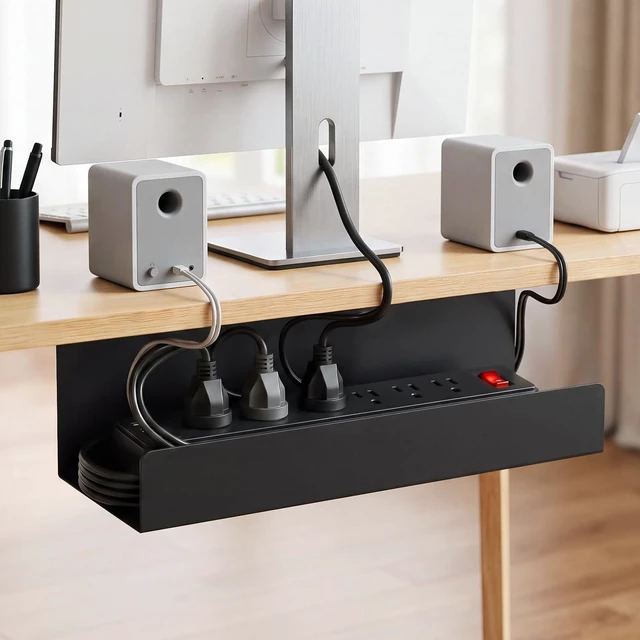 Alt view image 2 of 7 - 2 Pack Under Desk Cable Management Tray,Hold 11 lbs, 16 x 6 x 6 Inch, Black Heavy Duty Steel, Power Strip Holder, Cord Organizer, Cable Rack, Wire Management for Office Workspace, Reduces Desk Clutter