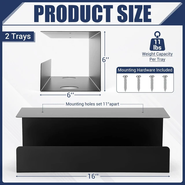 Alt view image 3 of 7 - 2 Pack Under Desk Cable Management Tray,Hold 11 lbs, 16 x 6 x 6 Inch, Black Heavy Duty Steel, Power Strip Holder, Cord Organizer, Cable Rack, Wire Management for Office Workspace, Reduces Desk Clutter