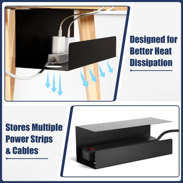 Alt view image 5 of 7 - 2 Pack Under Desk Cable Management Tray,Hold 11 lbs, 16 x 6 x 6 Inch, Black Heavy Duty Steel, Power Strip Holder, Cord Organizer, Cable Rack, Wire Management for Office Workspace, Reduces Desk Clutter